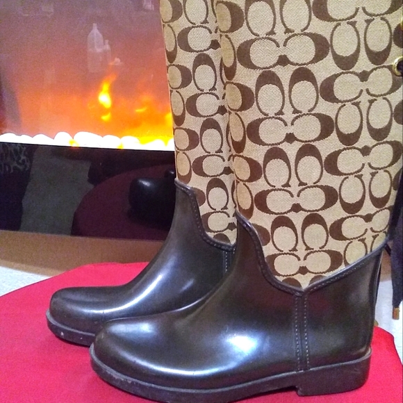 Brown Coach Tristee Signature Lace Up Rain Boots